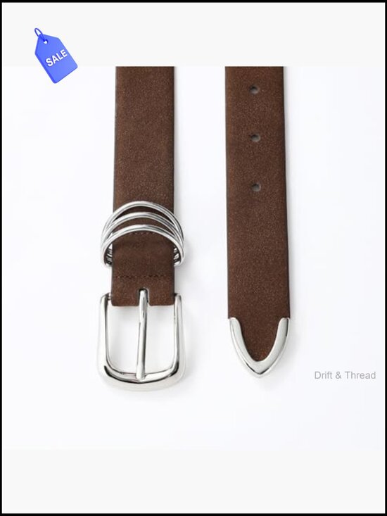 Elegant Suede Waist Belt with Rectangular Buckle 1.2in Wide